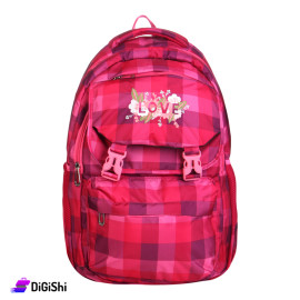حقيبة ظهر مشمع ثلاث طبقات كاروهات شعار LOVE - فوشيا
