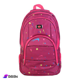 حقيبة ظهر مدرسية أربع طبقات رسمة دوائر ملونة شعار MeijIeluo - فوشيا