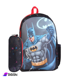 Batman Three Layer School Backpack with Case - Black