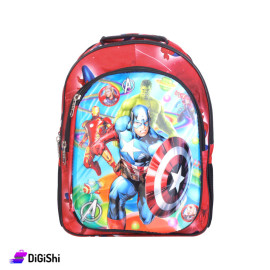 حقيبة ظهرمدرسية رسمة نافرة Captain America -أحمر