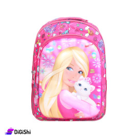 حقيبة ظهر مدرسية رسمة نافرة Barbie - فوشيا