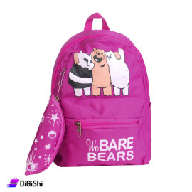 The Three Bears Single Layer School Backpack with Case - Fuchsia