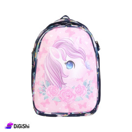 حقيبة ظهر مدرسية طبقتان رسمة Unicorn - كحلي وزهر