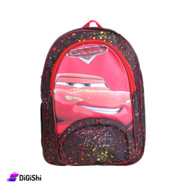 School Backpack Polka Dots With A Car Pattern - Brown And Red