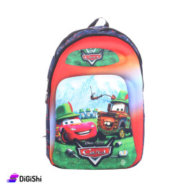 Three layer linen Backpack With Cars Drawing - Navy And Red