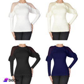Solitaire Women's Chiffon Shoulder Ruffles Sweater