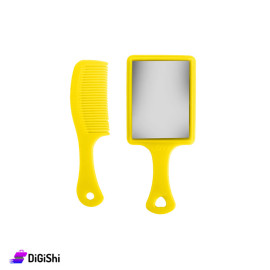 Mirror with Comb with Handle Plastic and Picture of Girl - Yellow