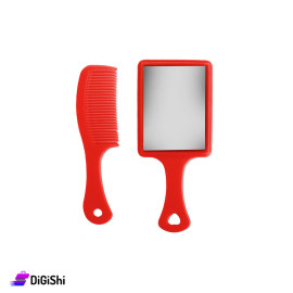 Mirror with Comb with Handle Plastic and Picture of Girl - Red