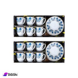 Set of Coffee Cups And Saucers traditional decoration - White
