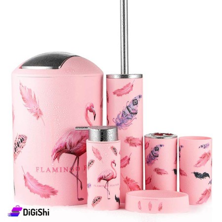 Bathroom set 6 Pieces - Pink flamingo