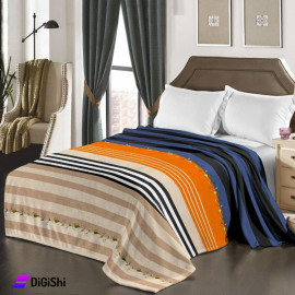 Fine Striped Mohair Single Bed Quilt - Brown and Orange and Blue