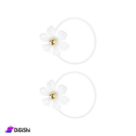 A Pair Of girl's Shiny Flower Hair Ties - White