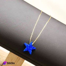 Thin Necklace With a Blue Opal Stone Star Shape - Golden
