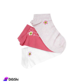 Alsamah Set of Colorful Women's Socks with Rose Design 3 Pieces - Group 2