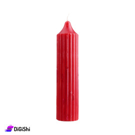 Tall Striped Cylindrical Candle - Red