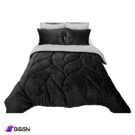 Fine Mohair Padded Fur Double Bed Quilt - Black and Gray
