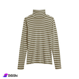 Women's Rip Lycra High Neck Sweater with White Stripes - Choco