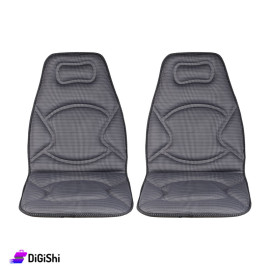 Pair Of Linen Summer Car Seat Covers - Gray Dotted with Black