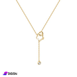 Gold Necklace with Rose Pendant and Small Circle with Strass
