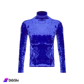 High Neck Crystal Velvet Sweater - Dark Blue