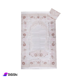 Embroidered Satin Prayer Mat With Bag - Off White