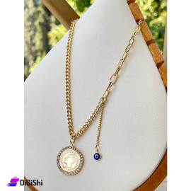 Women's Necklace with Gold Necklace and Eye Shaped Pendant with Zircon Stone