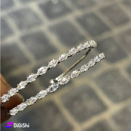 Women's Double Bracelet Studded with Zircon Stones - Silver