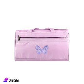 Fabric Hand and Shoulder Sports Bag with Blue Butterfly Drawing - Pink