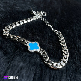 Women's Denim Bracelet with Blue Zircon Rose Stone - Silver