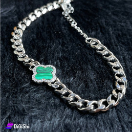Women's Denim Bracelet with Green Zircon Rose Stone - Silver