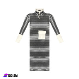 Women's Striped Rib Dress - Dark Gray