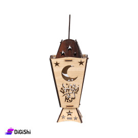 Wooden Ramadan Lantern With Crescent Pendant Large Size - Beige