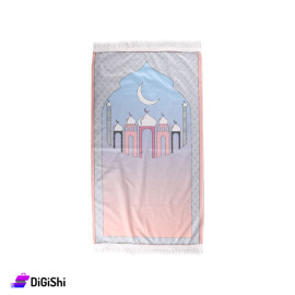 Children's Prayer Rug with Mosque Drawing - Blue and Coral