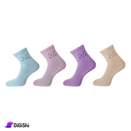 Pair of Girls' Long Striped Cotton Socks - From 8 years to 12 years