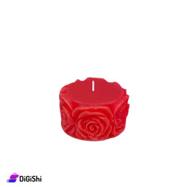 Hand Made Round Candle With Flowers On The Edges - Red