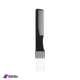 Fine Tooth Hair Comb with Toothed Handle for Styling - Black