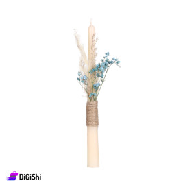 Palm Tall Candle Decorated with Flowers - Beige