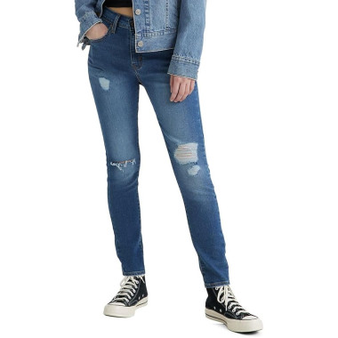 Levis Womens Navy 721 High-Rise Ripped Skinny Jeans 