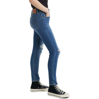 Levis Womens Navy 721 High-Rise Ripped Skinny Jeans 