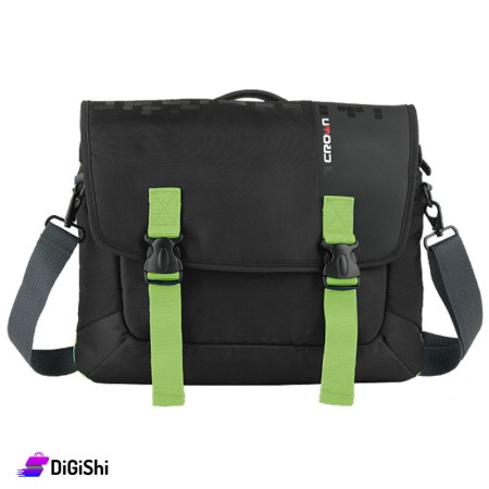 حقيبة لابتوب يد وكتف قماش 17.3 بوصة Crown CCH-3315 - أسود وأخضر