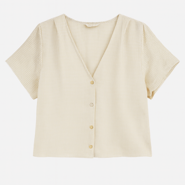 Mango Womens Beige See-Through Short-Sleeve Shirt