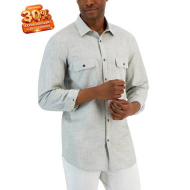 Alfani Mens Light Gray Long Sleeve Solid Color Stretch Sport Shirt