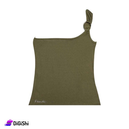 Women's Cotton One Shoulder Tank Top T-Shirt - Olive