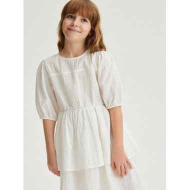 Reserved Girls Off White Cotton Dress With Ruffles 