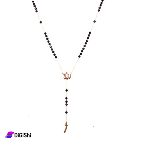 Majesty Men Rosary With Black Beads - Golden