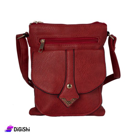 Women's Leather Shoulder Bag With Front Pocket - Red