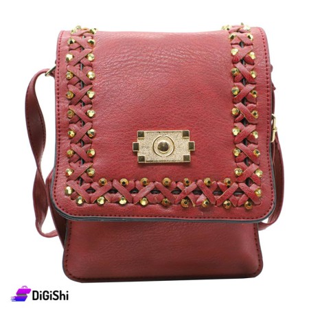 Women's Leather Shoulder Bag - Dark Red