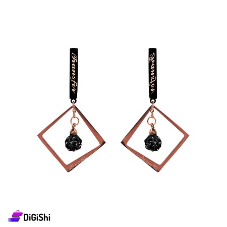 Square Earring with a Zircon Black Ball