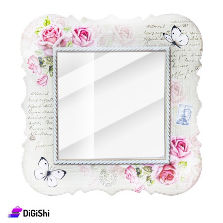 Square Wall Mirror with Flowers