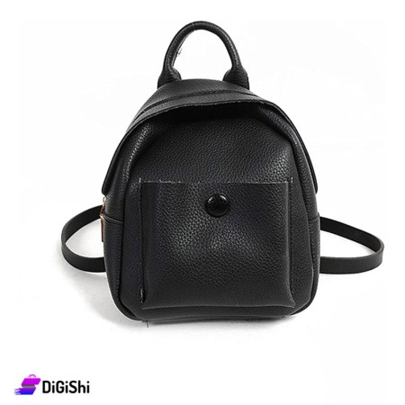 Women's Leather Backpack with Magnetic Button Pocket- Black